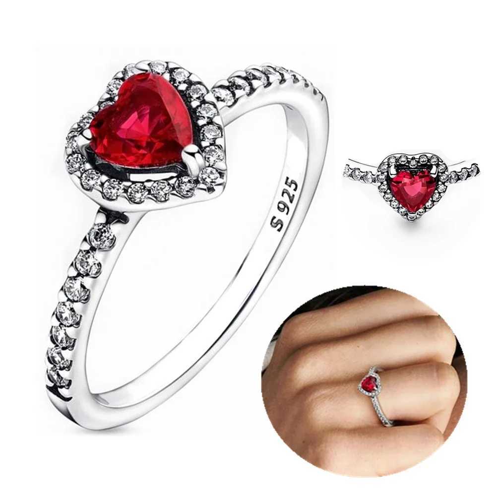 925 Sterling Silver Ring Elevated Red Heart With Colorful Crystal Rings For Women Valentines Gift DIY JewelryXJ250104