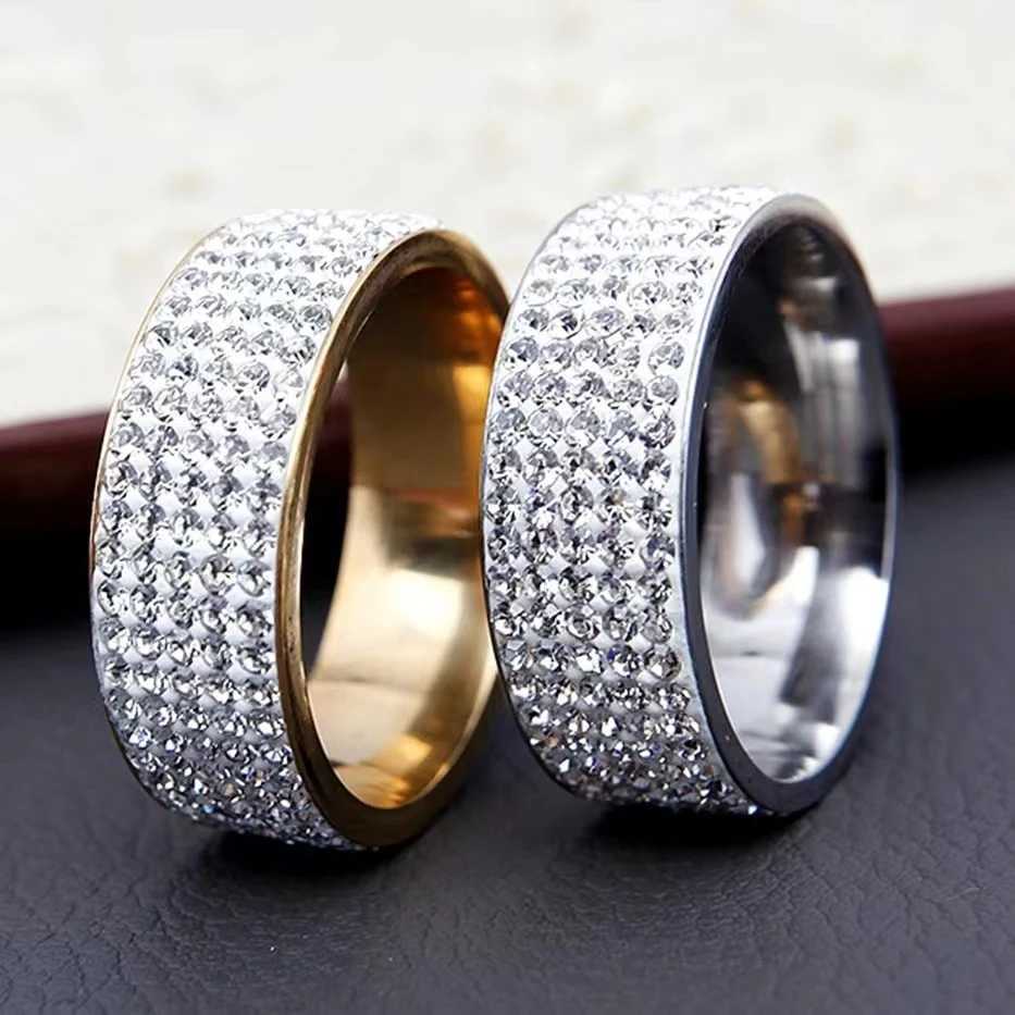 Hot Sale Vintage Retro Style Steel Ring for Women 5 Row Clear Crystal Jewelry Fashion Stainl Steel Engagement Wedding RingsXJ250104