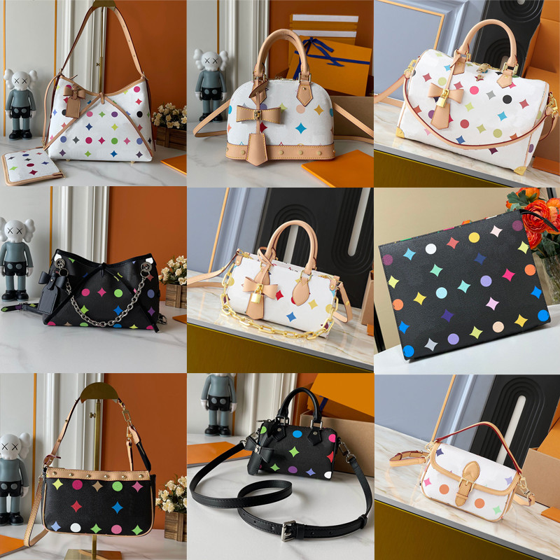 designer bags shoulder bag leather takashi murakami handbag baguette canvas women colorful bag fashion composite lady beach clutch tote woman bag purse wallets 01
