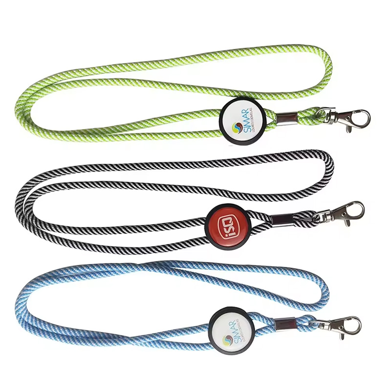 Factory Custom Epoxy Logo Badge Round Rope Neck Lanyard Adjustable Polyester Cord Strap