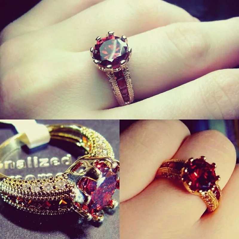 Soild 18K Yellow Gold Princ Ruby Wedding Engagement Rings for Women Fashion Fine Jewelry Rose Gold Christmas GiftsXJ250104