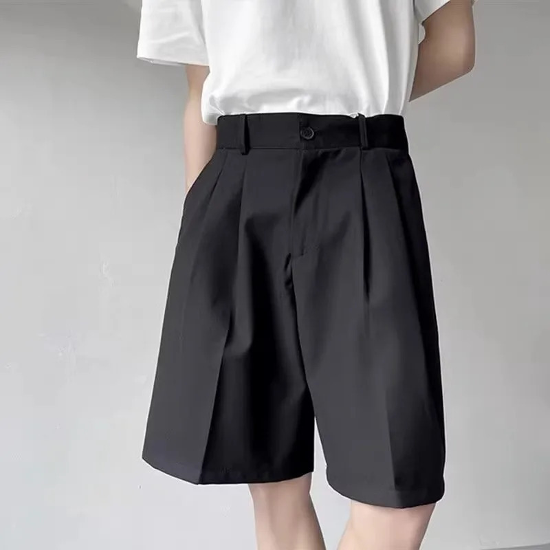 2024 Mens Summer Fashion High Waist Suit Shorts Male Ice Silk Thin Short Pants Men Solid Color Loose Straight Shorts K99 241224