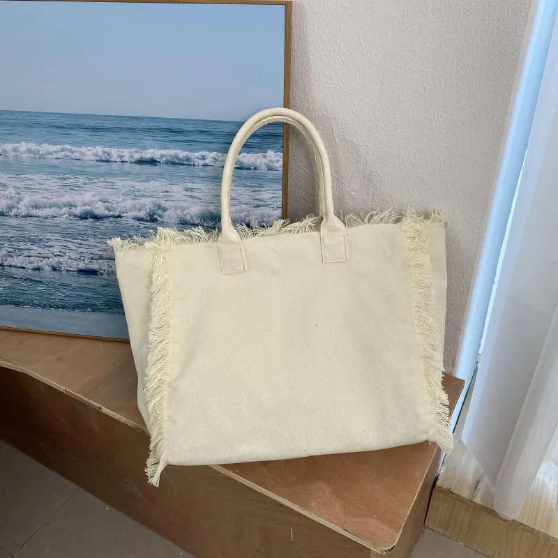 Canvas Tote Bag Large Capacity Handbags For Women Fashion Purse Tassel Simple Shopping Shoulder Bags 250102