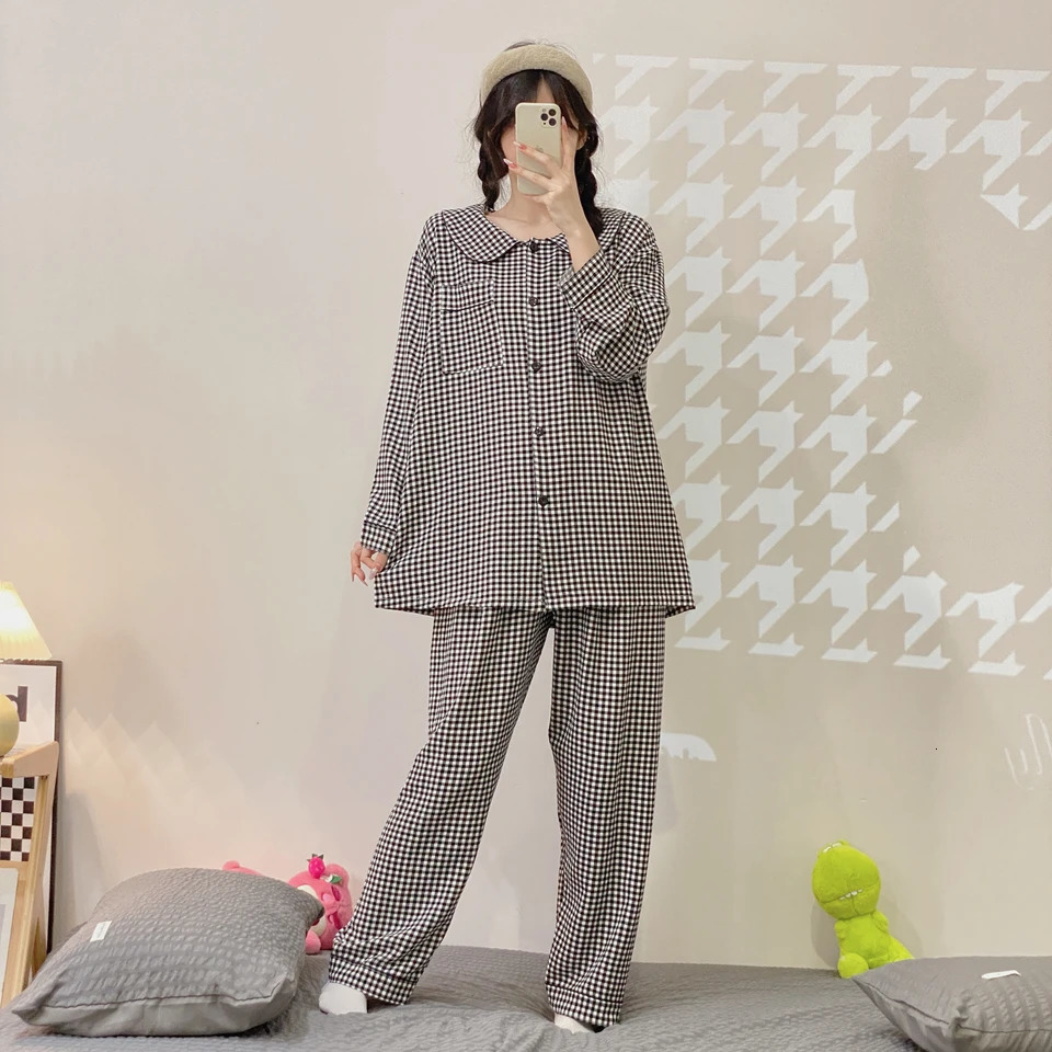 Plus Size Pajama Mujer Cherry Print Sleepwear Set Long Sleeve TopPants Ruffle Homewear SkinFriendly Breathable 250103