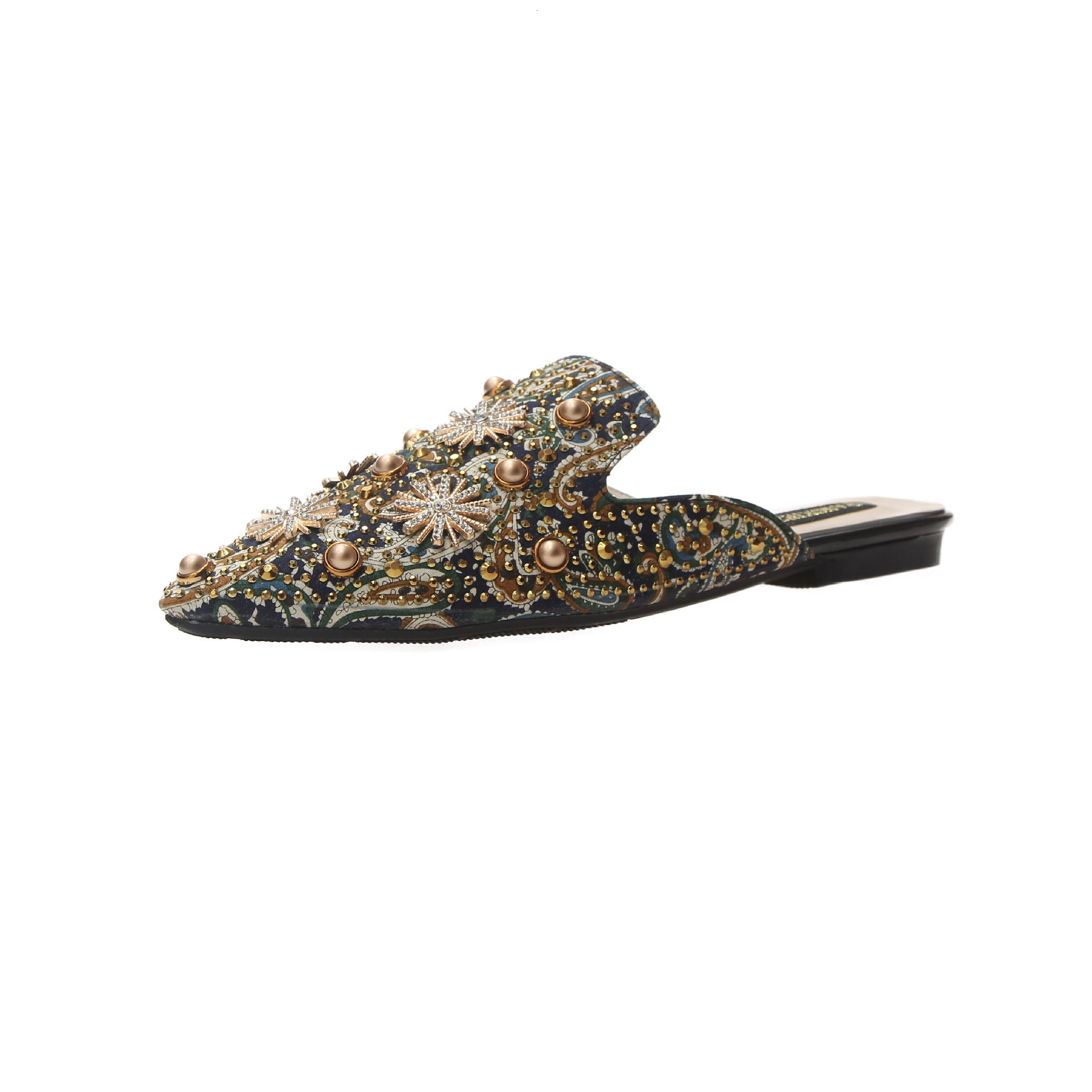 Summer Ddmywed Spring New Sexy Print Hot Drilled Rivet Pearl Pointed Bun Head Graffiti Slippers Chinese Brand Shoes F Ddmysaturn