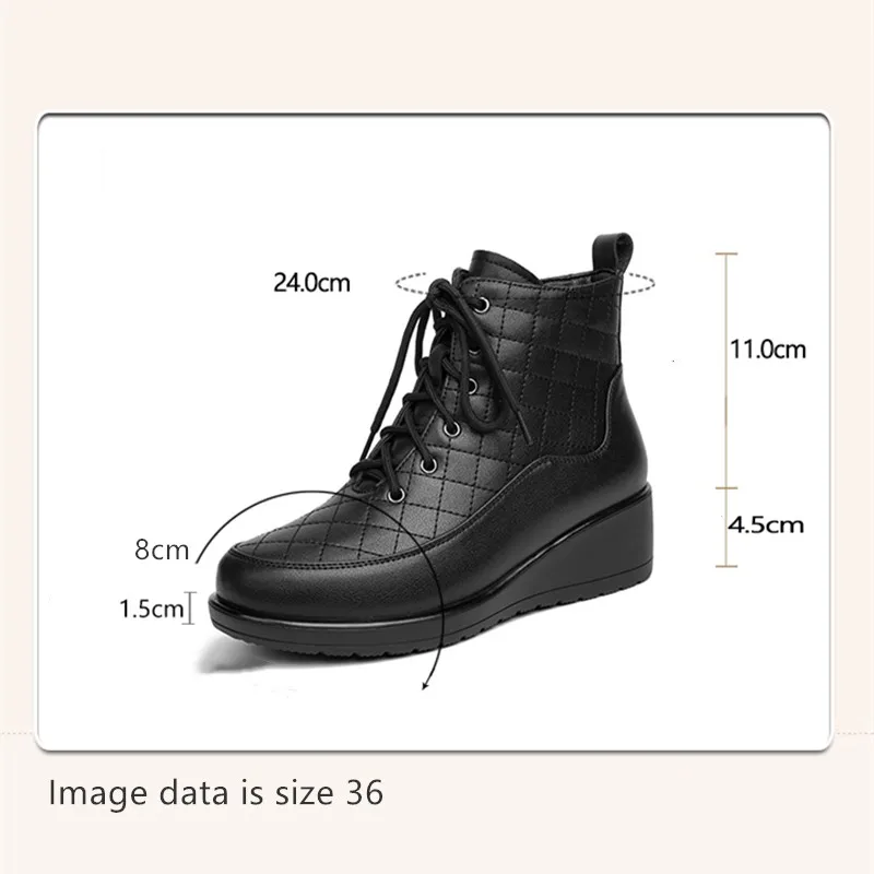 AIYUQI Snow Boots Women Wedge Genuine Leather Winter Boots Women Large Size Non-slip Natural Wool Mom Ankle Boots Women