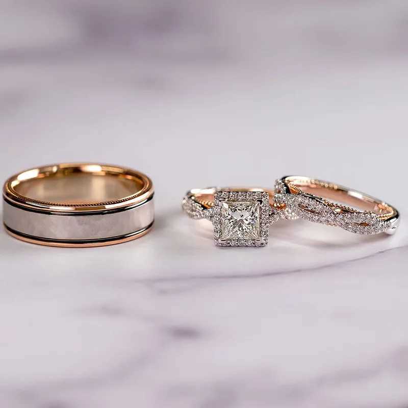 18K Rose Gold Princ Real Diamond Ring for Women Anillos Mujer Bizuteria Gemstone Femme s Jewelry Set Rose Gold RingsXJ250104