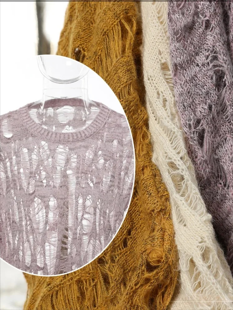 Slouchy Sweaters Men Hollow Out Baggy Hole Sun Protection Lightweight Long Sleeve Streetwear Vintage Fashion Knitting Summer Ins 241223