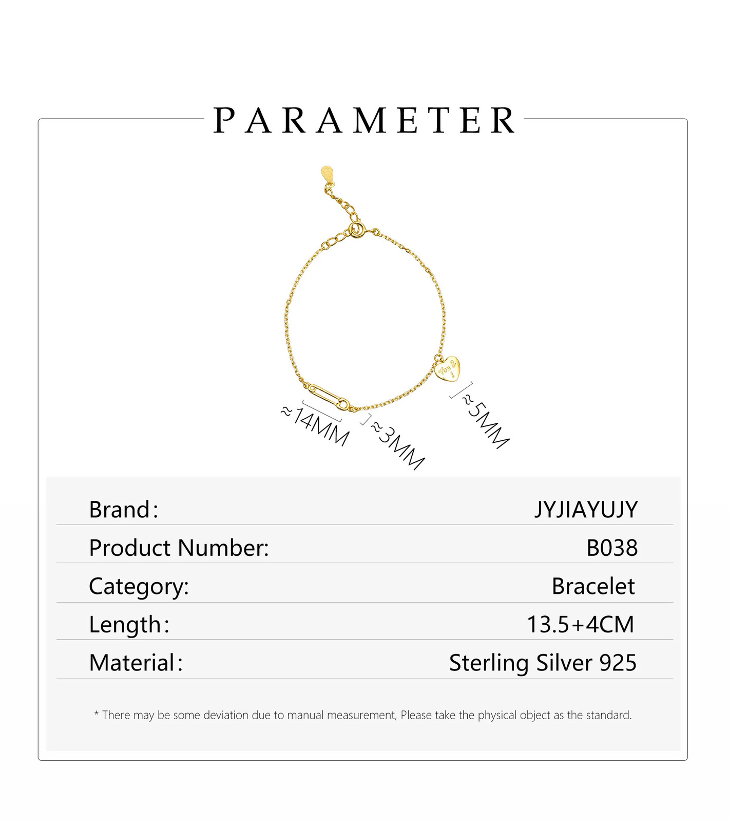 JYJIAYUJY 100% sterling silver S925 bracelet inventory heart You I high-quality fashion jewelry daily gift B038 250102