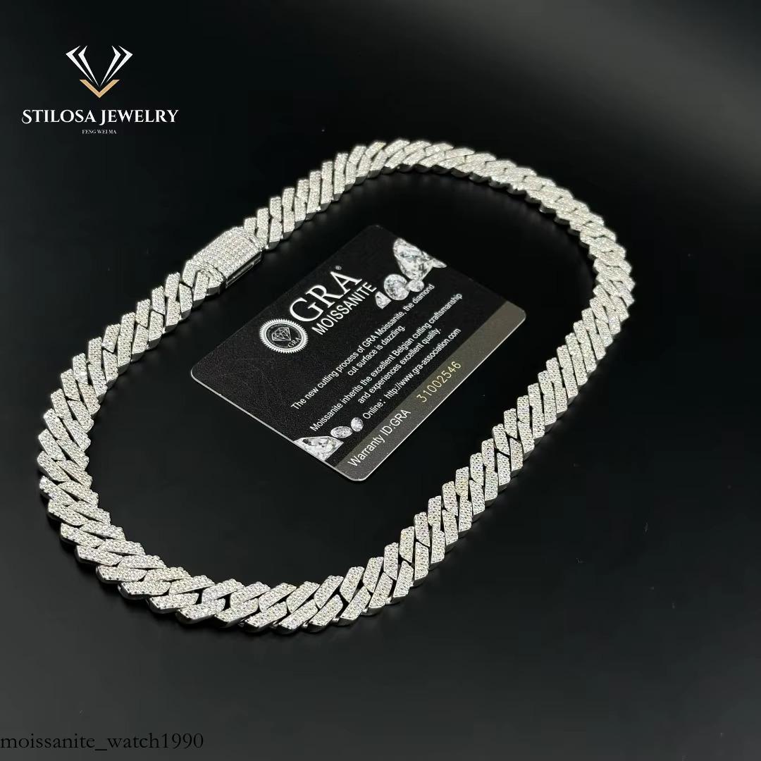 Necklace16 18 20 22 24 Inches 12mm Moissanite Necklace Hip Hop Miami Cuban Chain Sier Fashion Jewelry