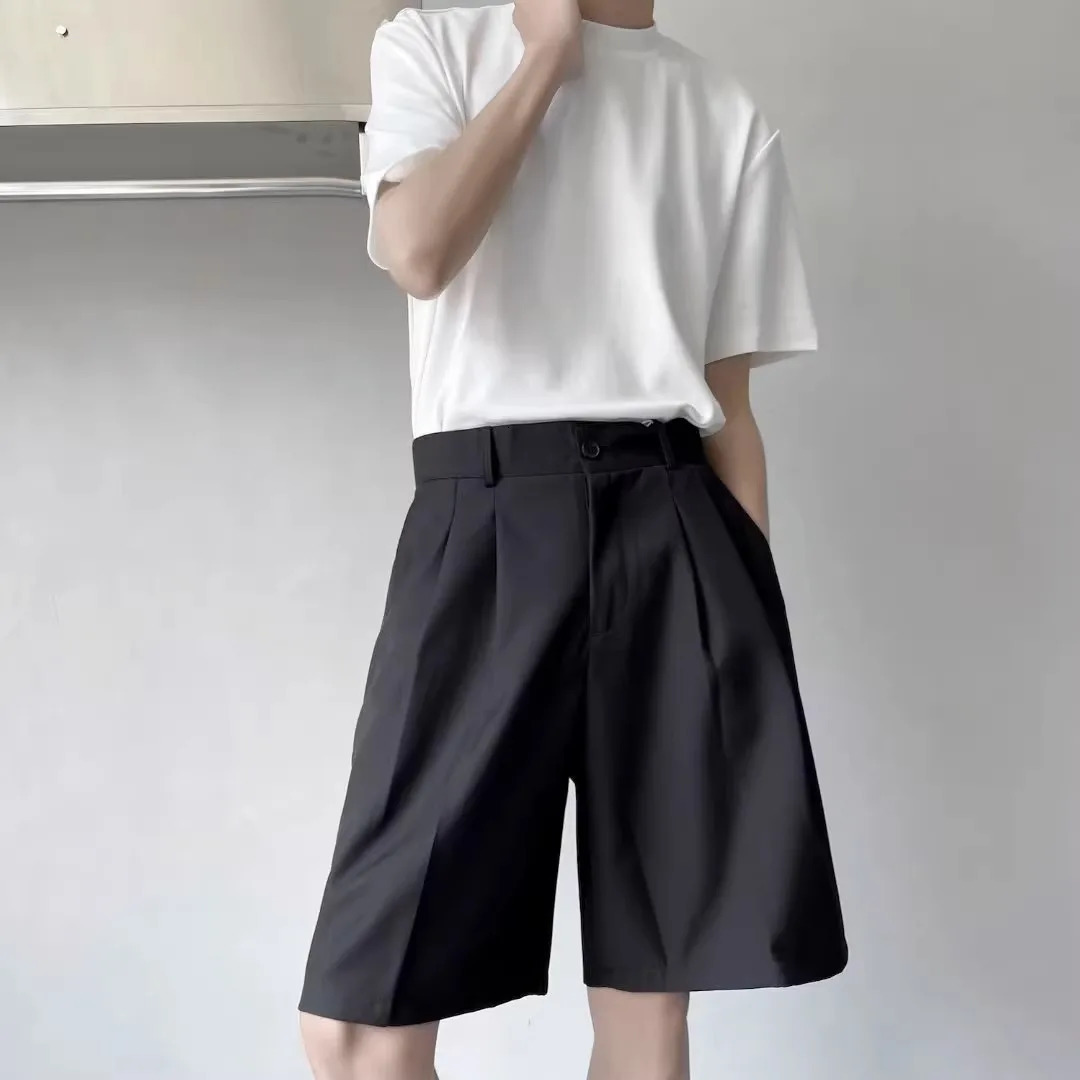 2024 Mens Summer Fashion High Waist Suit Shorts Male Ice Silk Thin Short Pants Men Solid Color Loose Straight Shorts K99 241224