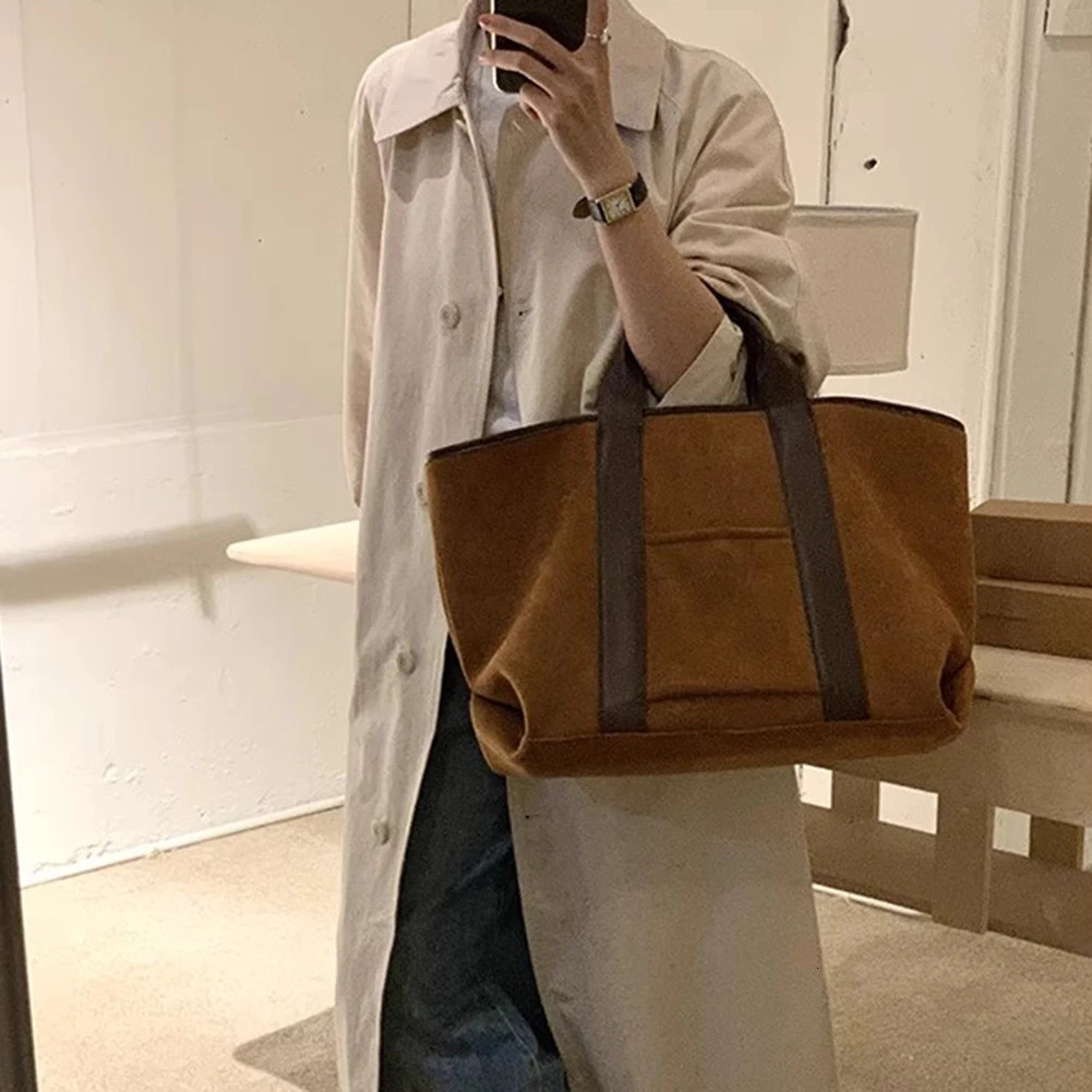 Tote Bag for Women Large Capacity Shoulder Bag Suede Vintage Winter Handbag Simple Shopping Bag 250102
