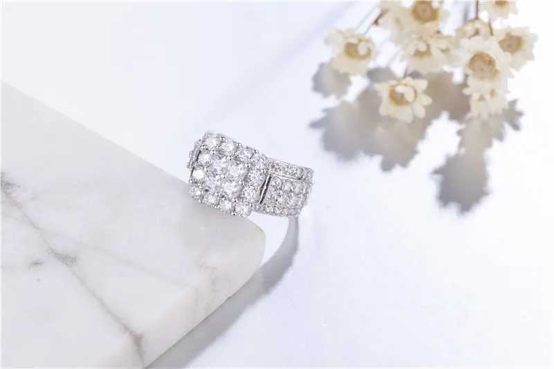Luxury 925 Sterling Silver pave 4pcs Princ-cut SONA Diamond Wedding Rings for Women Simulated Platinum Jewelry Girl giftXJ250104