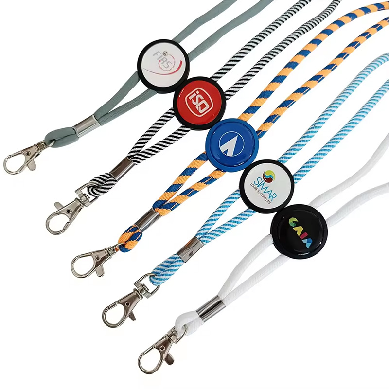 Factory Custom Epoxy Logo Badge Round Rope Neck Lanyard Adjustable Polyester Cord Strap