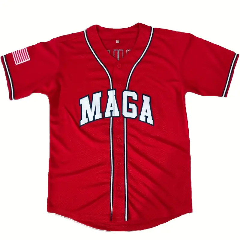 Men's Red 47 Embroidered Baseball Jersey Patriotic V-Neck Button-Up Lightweight Polyester Perfect for Sports Casual & Party Wear