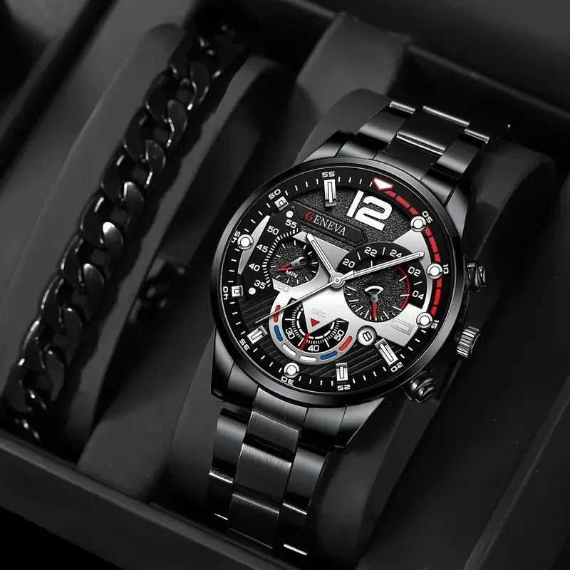 Mens newly popular steel strip fashionable busin three eye quartz set suitable for fashionable matching W250104