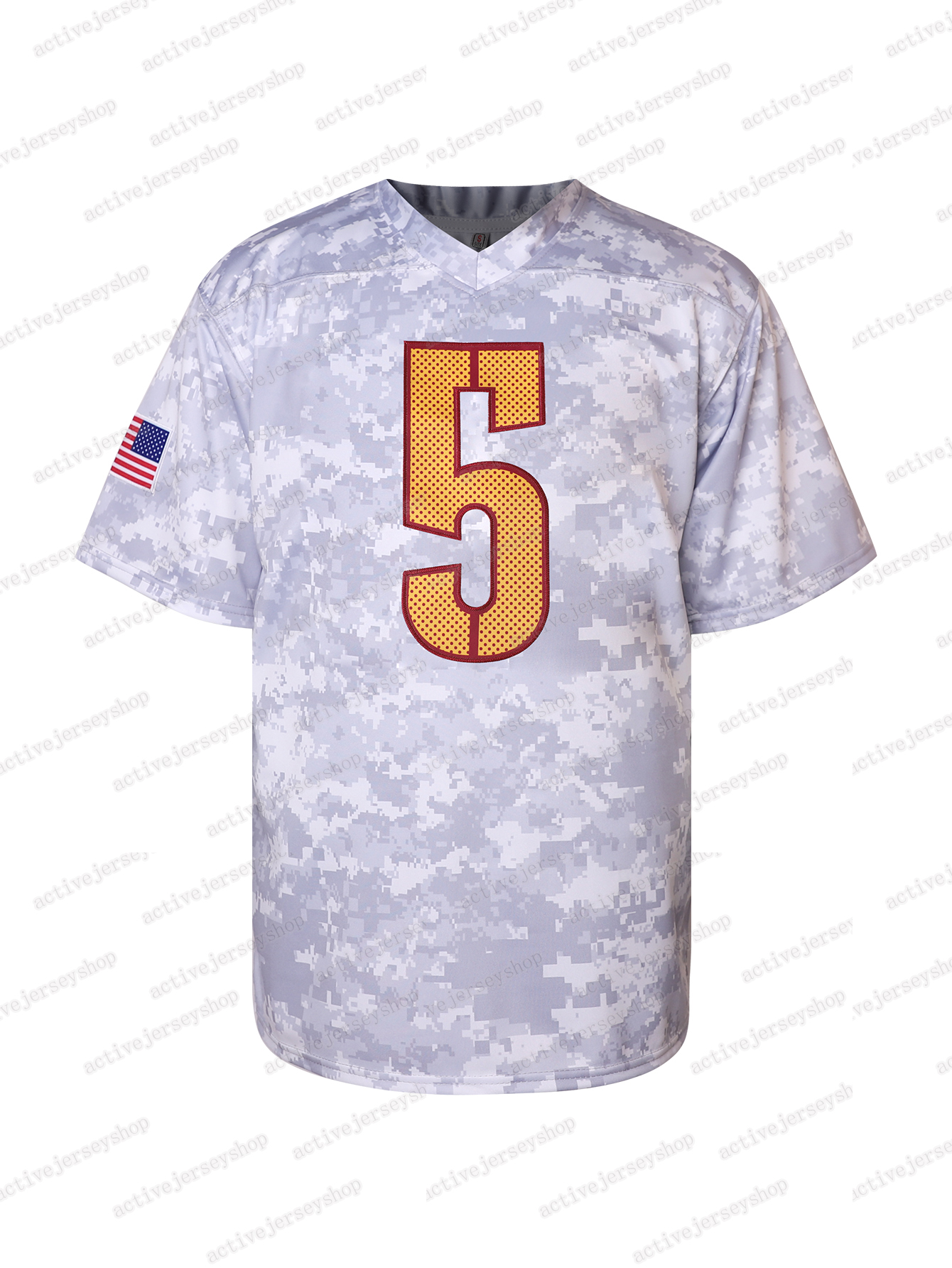 Men's 5 Daniels Camouflage Embroidered Football jersey V-neck, Short Sleeve, Breathable Sports jersey, Suitable for Training and Competition