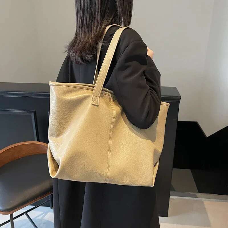 Large capacity solid color PU shoulder bag with soft zipper popular commuting designer handbag hot selling multifunctional fashion handbag bag