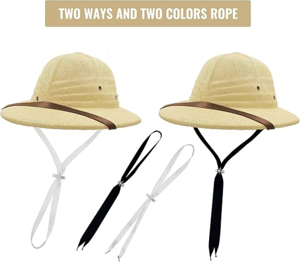 100% Straw Helmet Pith Sun Hat Summer Men Vietnam War Army Hat Dad Boater Bucket Hats Safari Jungle Miners Cap 250103