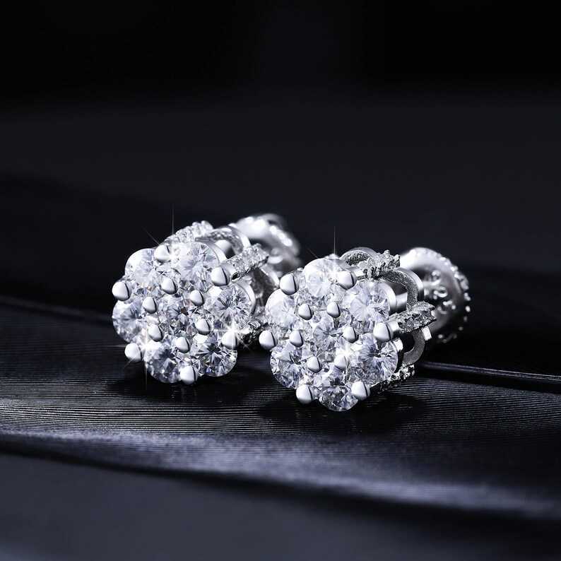 14K Gold VVS Moissanite Iced Out Hiphop Men Women Cluster Custom Earring Sparkling Moissanite Earrings