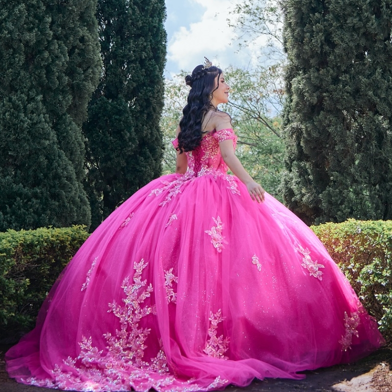 Rose Red Shiny Quinceanera Dresses Ball Gown Sweetheart Sequin Applique Lace Beading Tulle Lace-Up Party Princess Sweet 16 Dress Vestidos 15 XV Anos