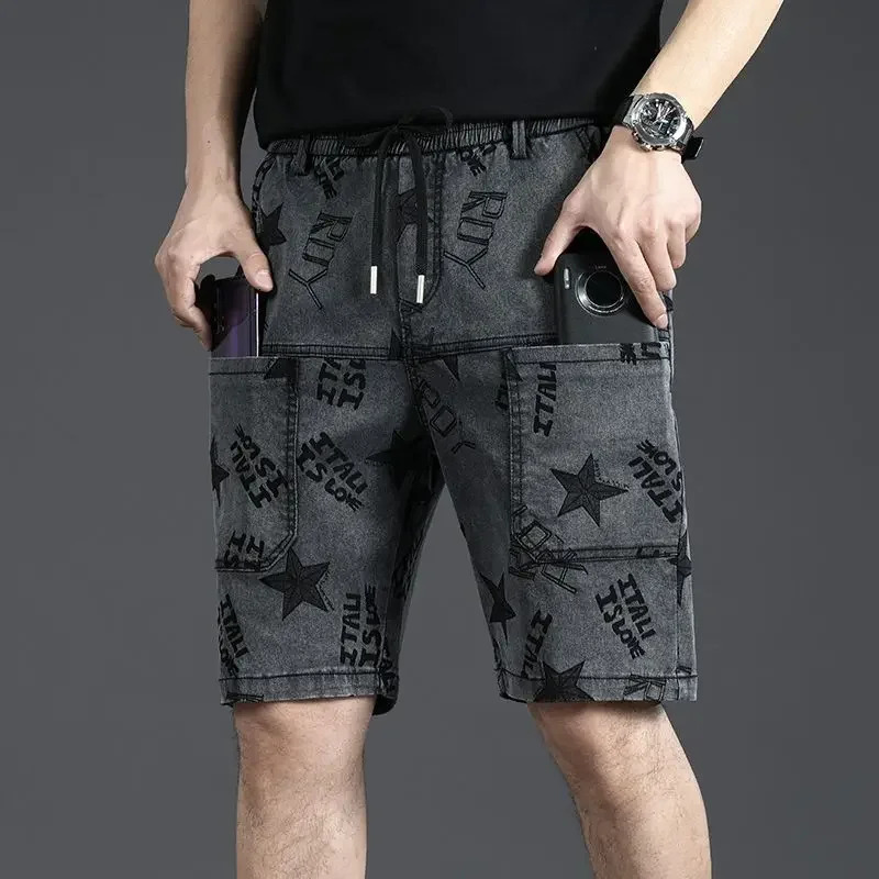 Mens denim shorts Bermuda oversized half length graphic mens shorts plus size er Xxxl sales Xl streetwear 241230