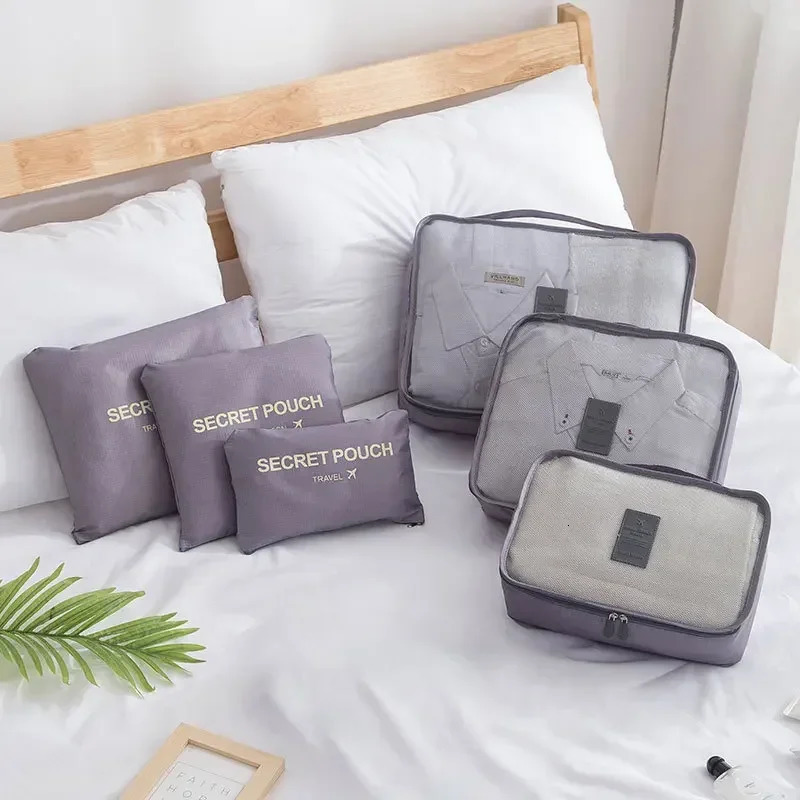 6pcs Travel Organizer Storage Bags Portable Suitcases Waterproof Luggage Packing Bag Wardrobe Clothes Shoes 241226