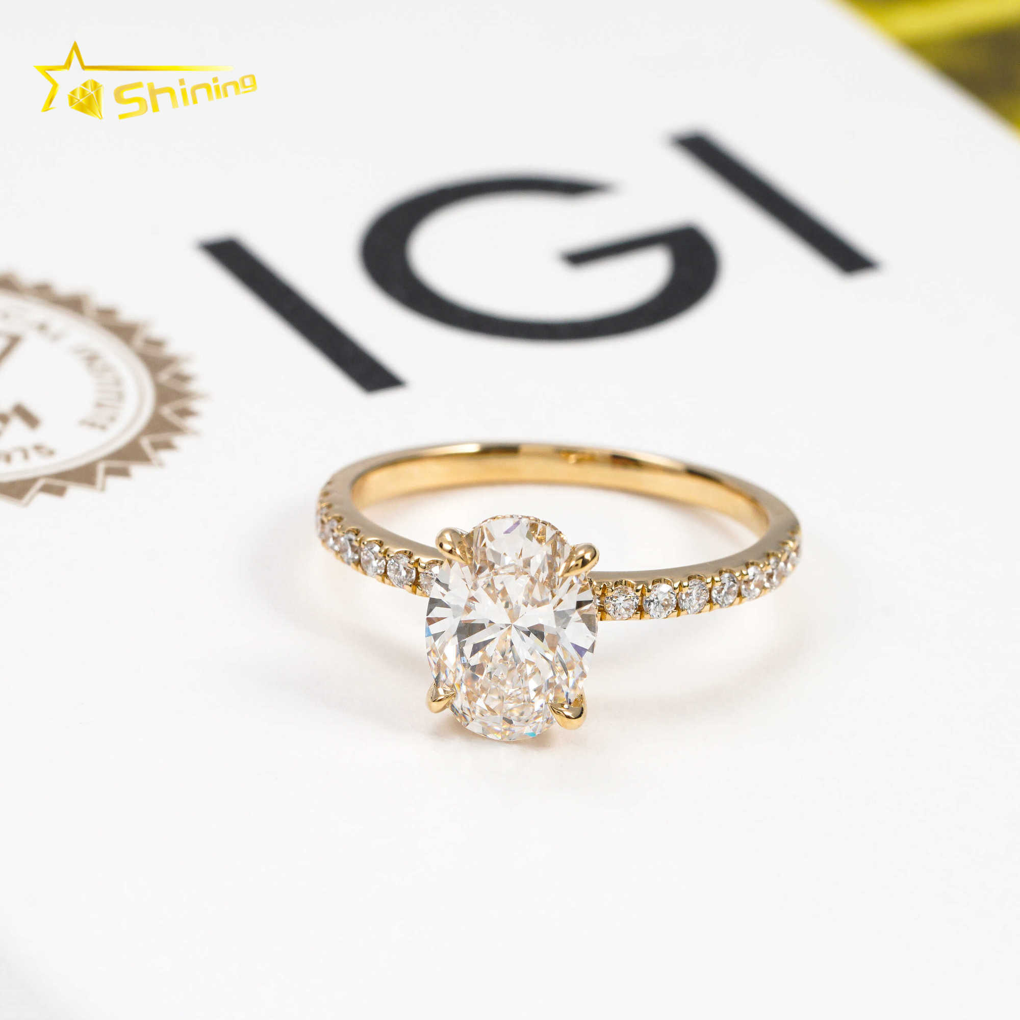Oval Cut G VVS2 IGI Lab Grown Diamonds Engagement Rings Ready To Ship Fine Jewelry 14K Solid Yellow Gold Rings with Certificate