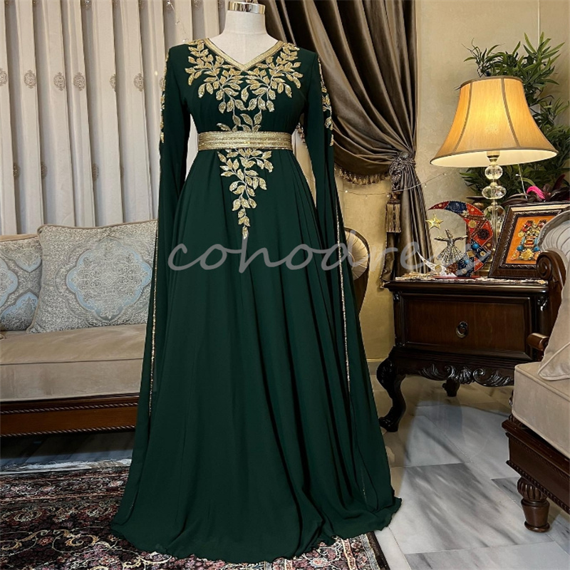 Exquiste Muslim Moroccan Evening Dress Luxury Long Sleeve Dubai Abaya Prom Dress Navy Formal Engagement Dress Birthday Party Vestio De Novias 2025 Rob