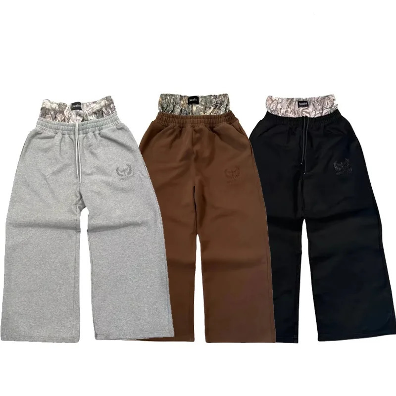 Y2K retro pants embroidered double waist sports pants high-quality Harajuku Gothic hip-hop streetwear high waist wide leg pants 250103