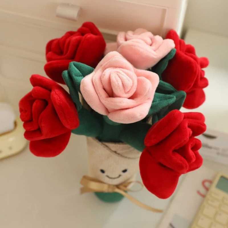 Cute rose bouquet plush toy filled with life holding flower soft doll wedding decoration Valentines Day gift home toy W250104