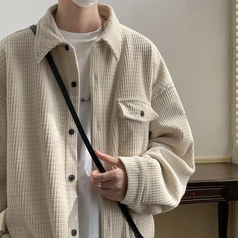 Vintage Corduroy Jakect For Men Autumn Winter Oversize Pokect Windproof Outwear Casual American Men Cargo Shirts 250103