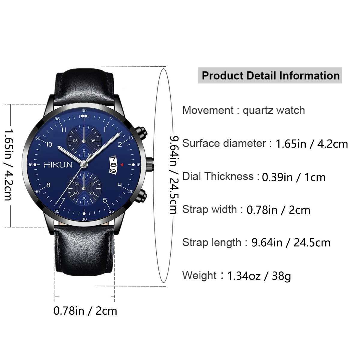 Black classic quartz mens dial fashionable round quartz simple casual sports leather W250104
