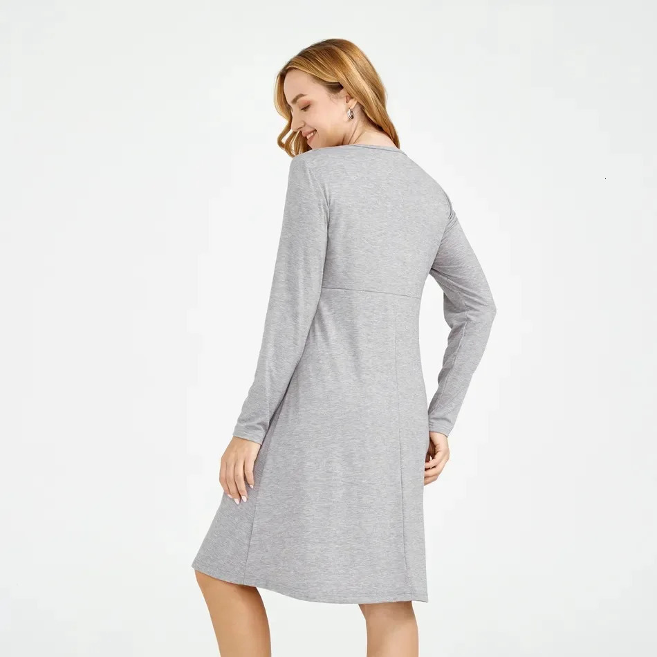 Solid Color Maternity Long Sleeved Round Neck Breastfeeding Dress Solid Color Nursing Tops For Breastfeeding Dress 250103