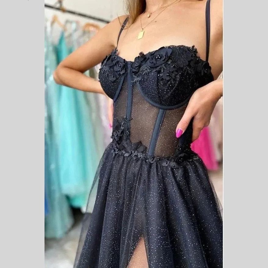 Sparkling chiffon ball gown long ball gown spaghetti strap lace decal 3D floral stitching bridal gown sexy cocktail party 250103