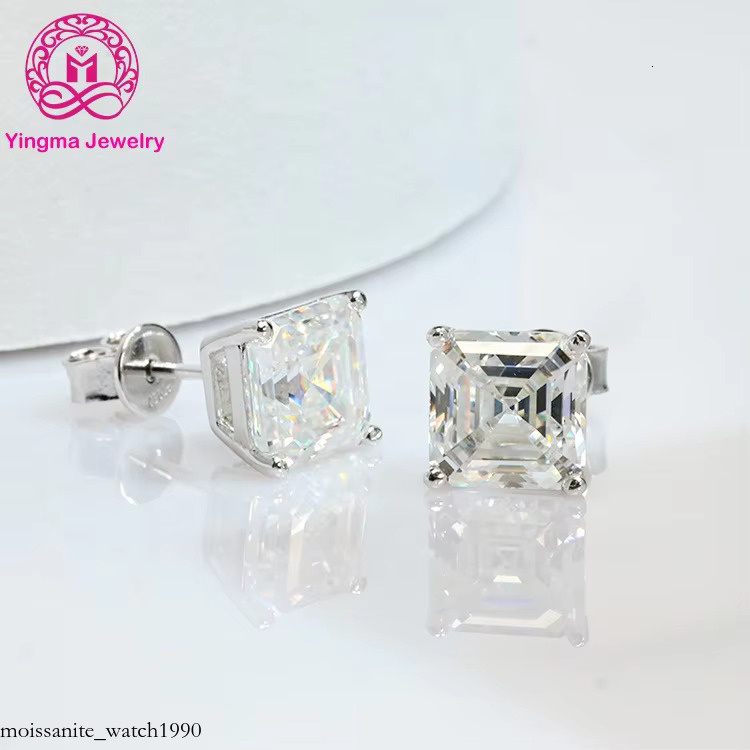 Fine Women Jewelry sterg sier gra certified VVS 1ct 2.5 carat asscher cut moissanite stud earrings