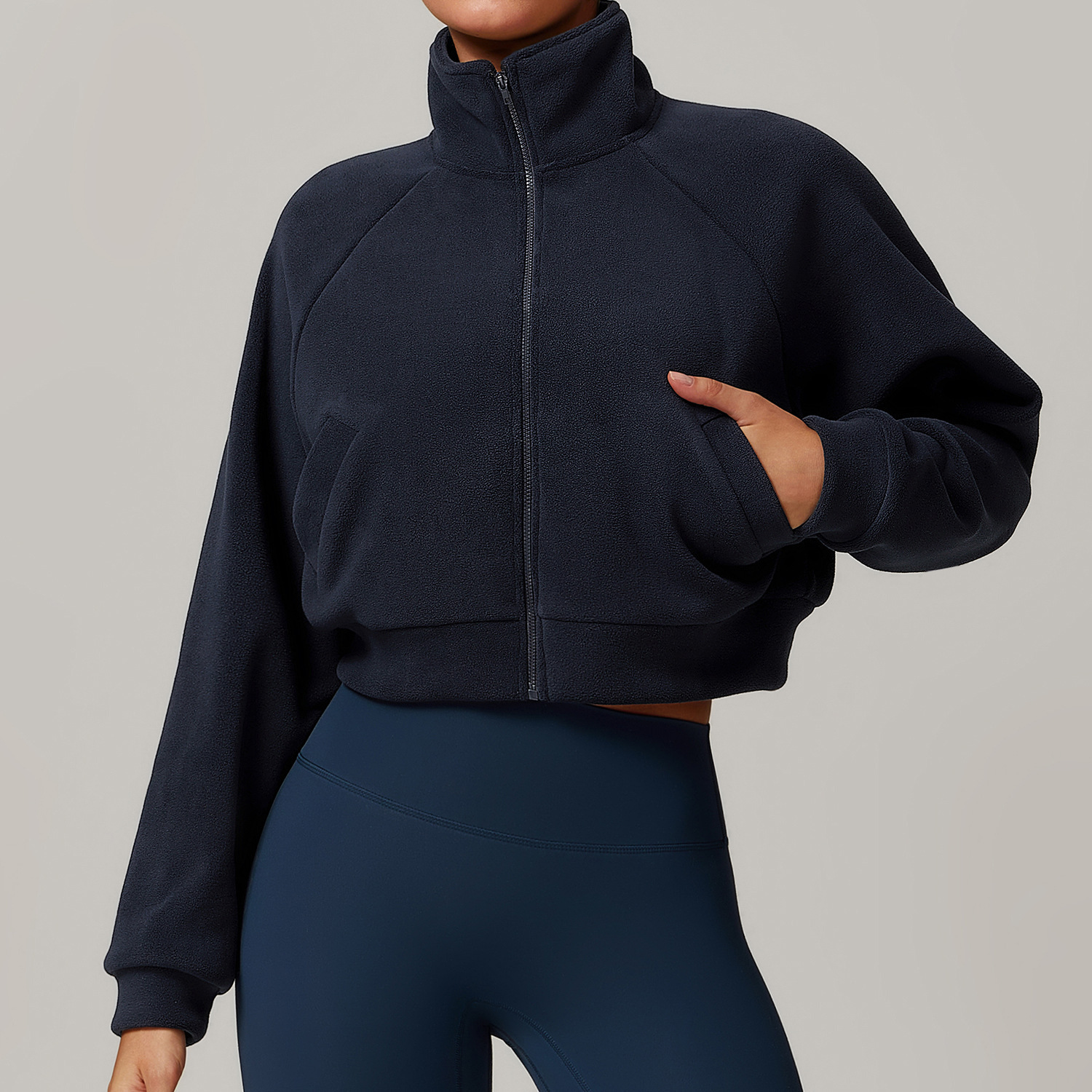 Winter Aoli Women Fashion Stand Collar Zipper Pocket Long Sleeve Warm Veet Streetwear Female Gym Casual Coat