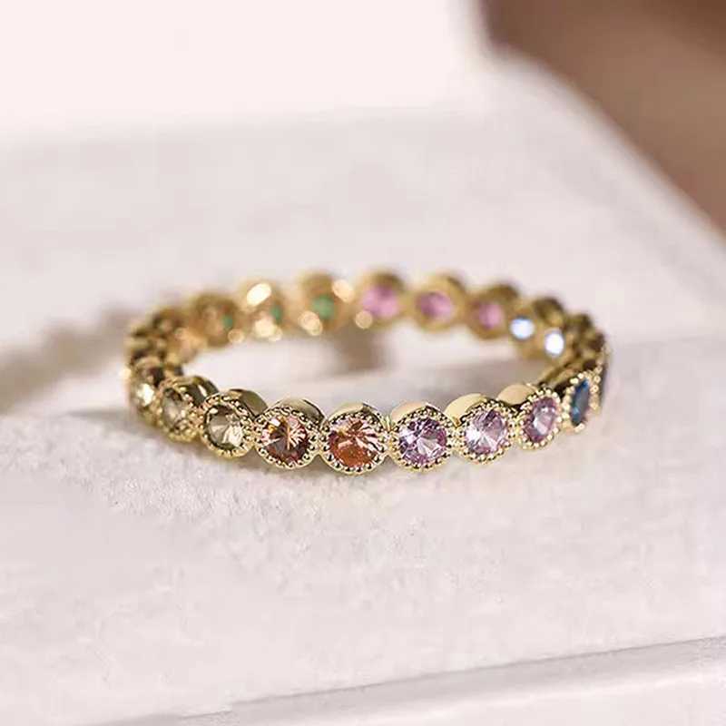 925 Sterling Silver Colorful Rainbow Cubic Zircon Promise Rings for Women Gold Color Luxury Tren Wedding AccoriesXJ250104