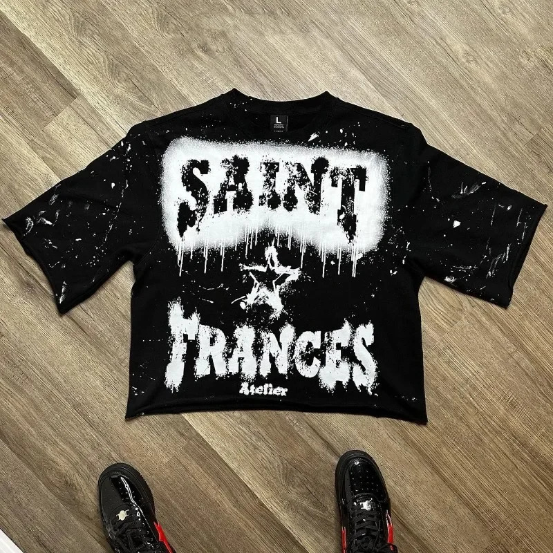 summer cotton T-shirt casual loose graphic printed short sleeved round neck sweater oversized Y2k fashion streetwear 241230