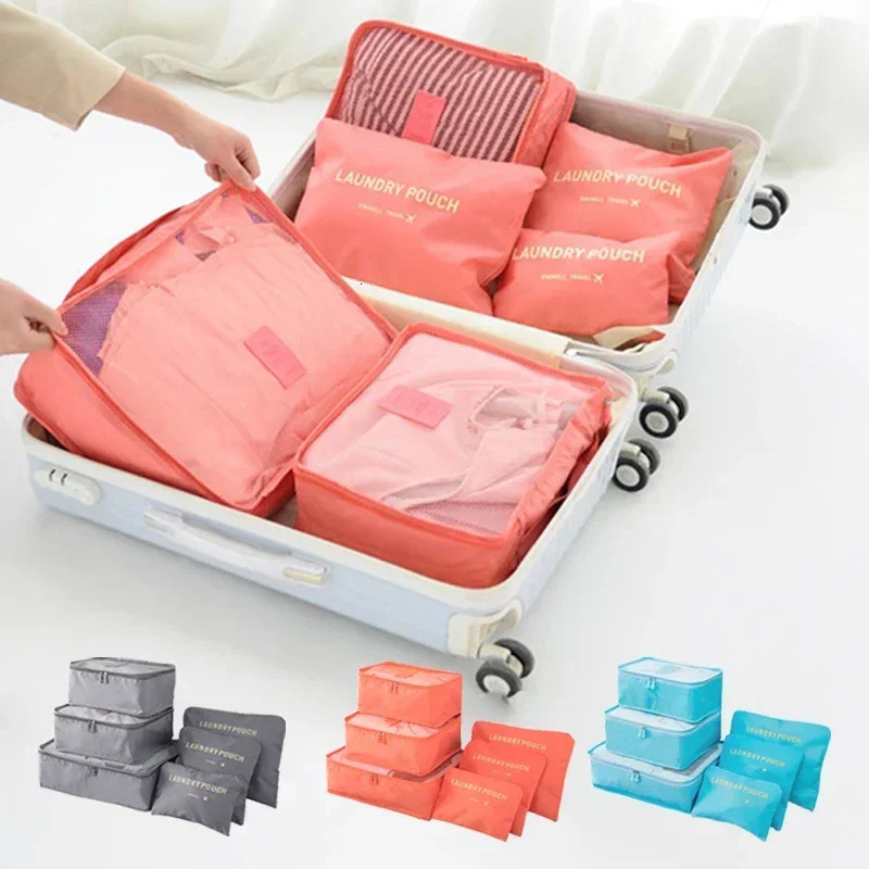 6 PcsSet PinkBlueGrey Travel Waterproof Luggage Clothing Underwear Storage Bag Large Capacity With Zipper 241226