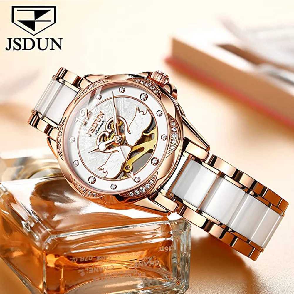 Luxury mechanical female design skeleton elegant ceramic Str waterproof women wrist girl Dr W250104
