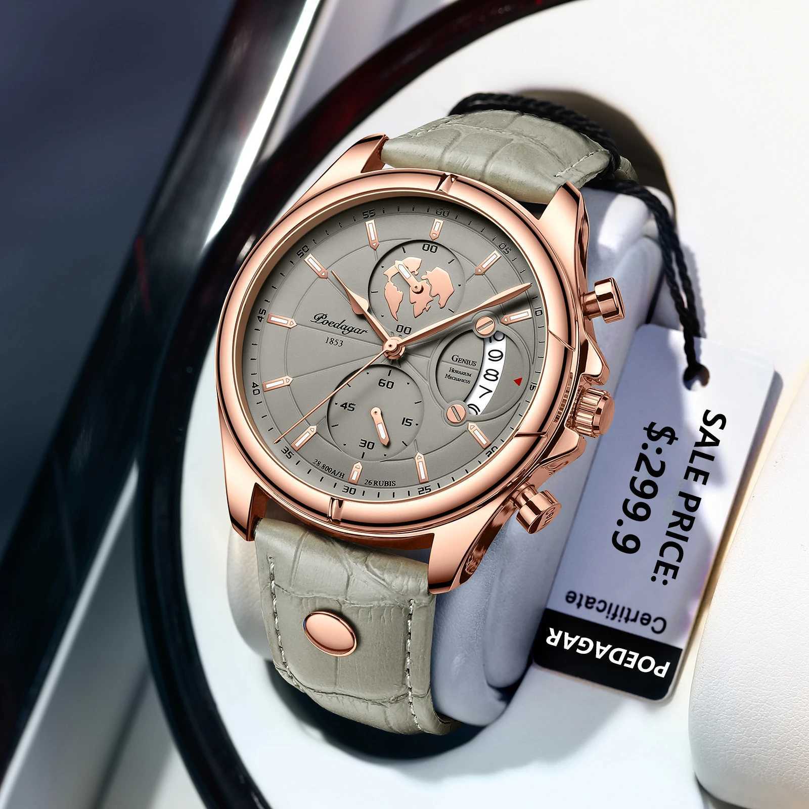 Poedagar luxury brand mens chronometer watch mens waterproof leather casual mens watch sports quartz mens watch W250104