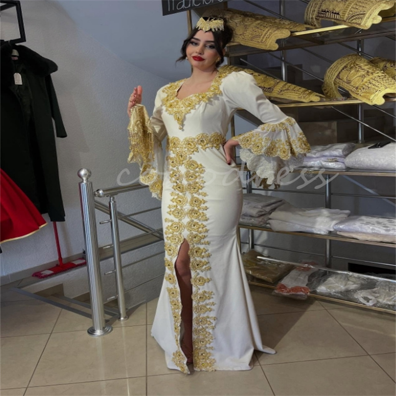 Traditional Karakou Algerien Evening Dress Luxury Mermaid Plus Size Prom Dress Kosovo Arabian Flare Sleeve Formal Party Gowns Moroccan Vestio De Novia