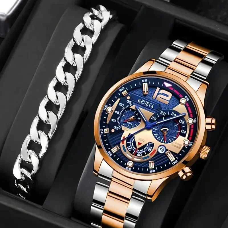 Mens newly popular steel strip fashionable busin three eye quartz set suitable for fashionable matching W250104