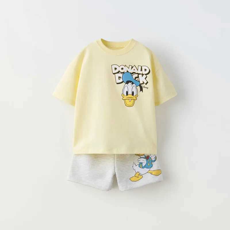Baby Clothing Set Childrens Cotton Summer Newborn Boys and Girls Baby Clothing Yellow Duck Top+Childrens Sports SetXJ250410