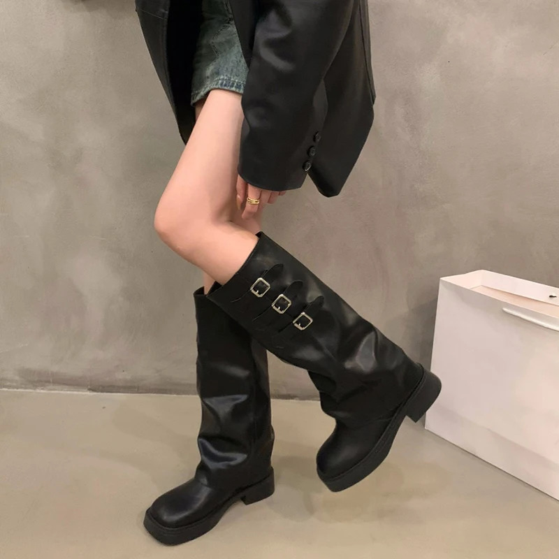 Retro Style Knee High Boots Women Fashion Ladies Slip On Knight Long Boots Autumn Winter Womens Footwear 250103