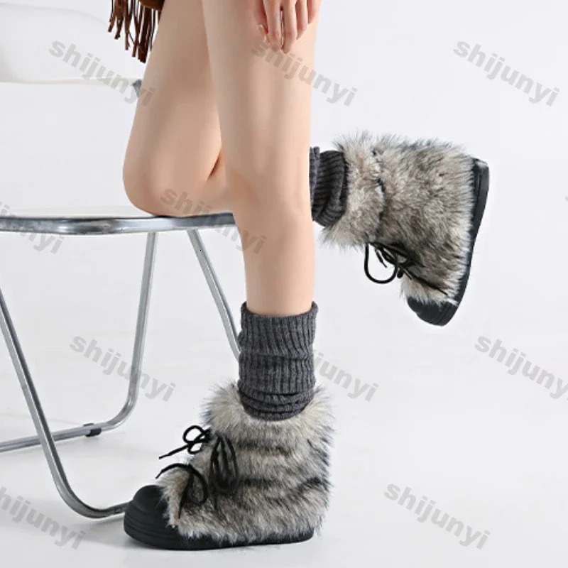 Women Winter Fur Flats Snow Boots Women 2025 Winter Trend Warm Casual Short Plush Boots er Cold-resistant Botas Mujer 250103