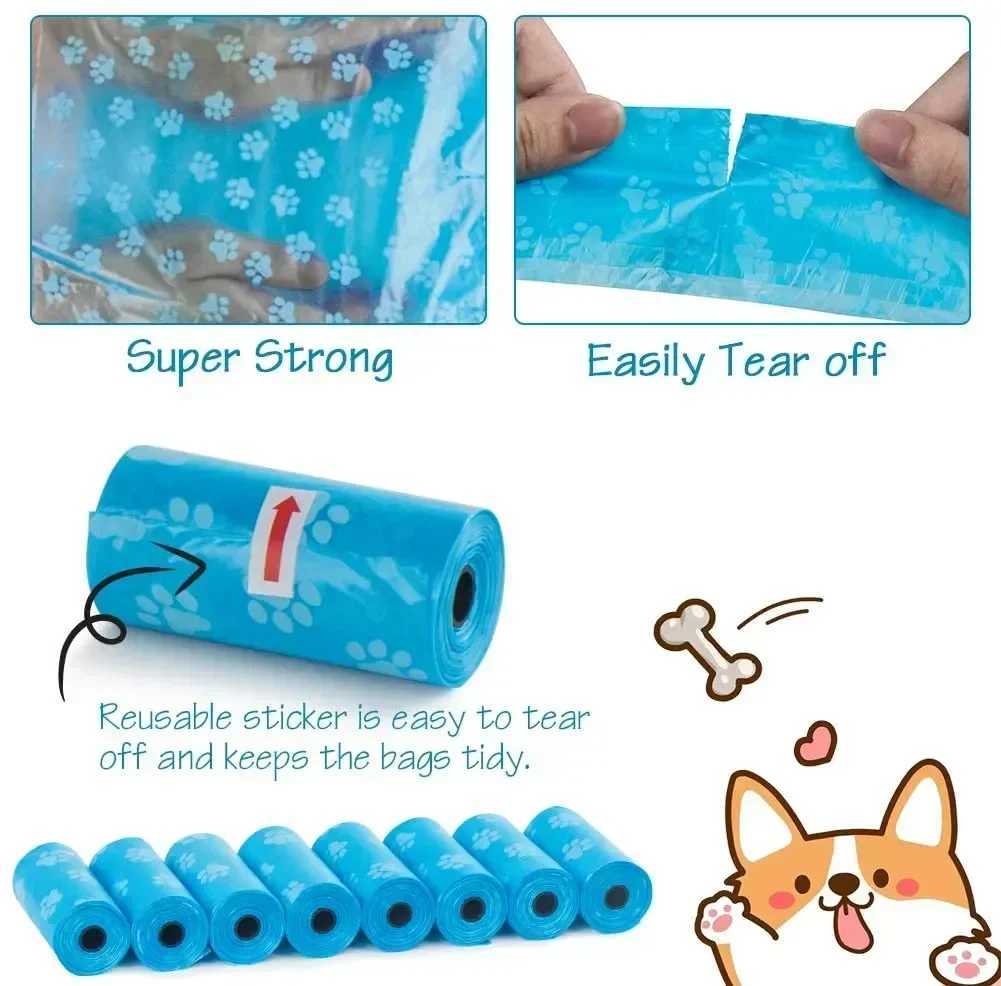 Pet Poop Bags Disposable Dog Waste Bags Bulk Poop Bags with Leash Clip and Bone Bag Dispenser 5Roll(75Pcs) Bags with Paw PrintsXJ250104