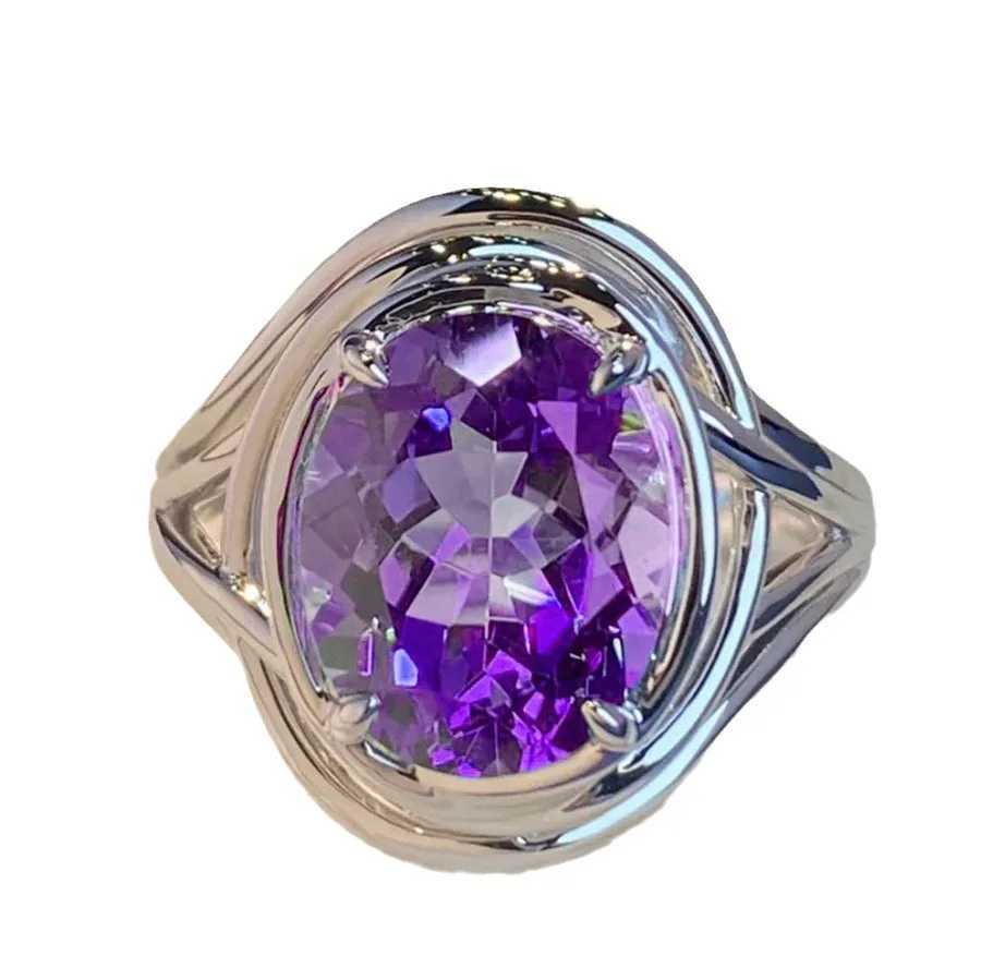 925 Silver Jewelry Natural AmethystResizable Rings Fine Accories for Wedding Engagement Party for Girlfriend Wife GiftXJ250104