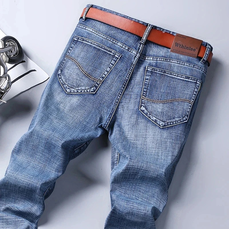 Spring Autumn Men Classic Jeans Business Fashion Straight Regular Blue Stretch Denim Trousers Mens Smart Jeans 241230